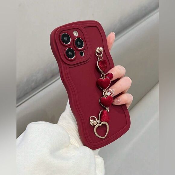 Elegant Burgundy Heart Chain Case for iPhone 16 Pro Max - Picture 3 of 5